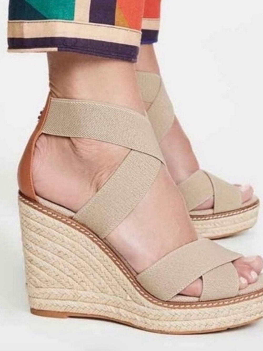 Tory Burch Frieda Platform Wedge Espadrille Sandals in Natural/Tan Size 8